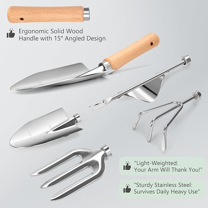 Gardening Tools Set of 10 Heavy Duty Stainless Steel Garden Hand Tools with Floral Tote Bag Rust-Proof Garden Tools for Gardening Gardening Gifts for Women Men and Plant Lover
