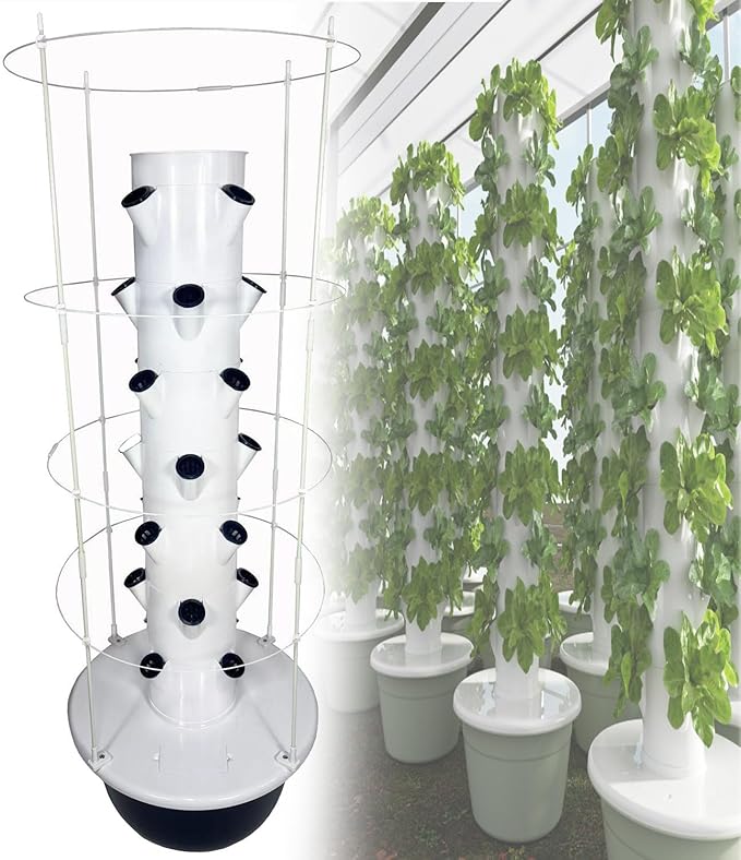 Vertical Hydroponic Garden TowerSoilless Cultivation Hydroponics Growing TowerIndoor Farming Garden PlanterAuto Water Circulatefor Home/Garden/Farm/Greenhouse green-7layers+climbingframe