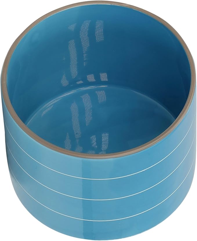 8 Striped Planter W Wood Stand SkyBlue