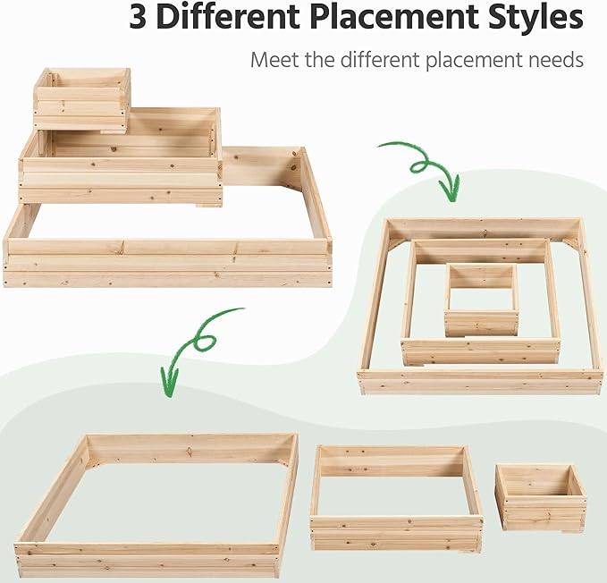 Yaheetech 3 Tier Wooden Raised Garden Bed 44.5'' L×44.5″ W×20.5″ H Horticulture Open-Bottom Planter Raised Garden Bed for Flowers/Herbs/Vegetables Planter Flower Box