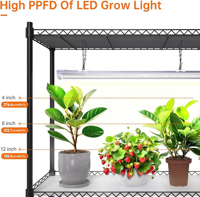 Bstrip Plant Shelf with Grow Lights 5-Tier Plant Stand 29.5x13.8x59IN + T8 Grow Light 1.4FT 108W (6 x 18W)
