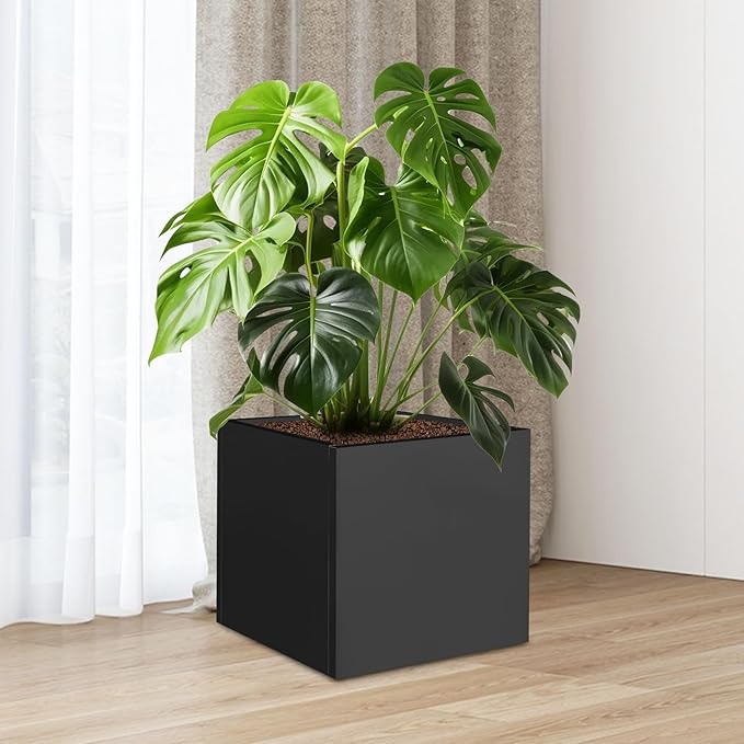 20 L x20 W x20 H Metal Flower Boxes Planter Boxes Outdoor Raised Garden Bed Indoor Outdoor Planting Bed Black Square Planter Box for Patios Lawn Yard Decor Storage