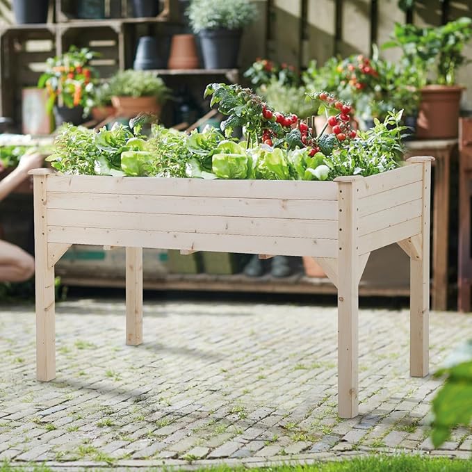 Raised Garden BedWooden Garden Bed Elevated Wood Planter Box Stand Outdoor Patio Planter Grown Box for Backyard Patio Balcony w/Bed LinerNatural…