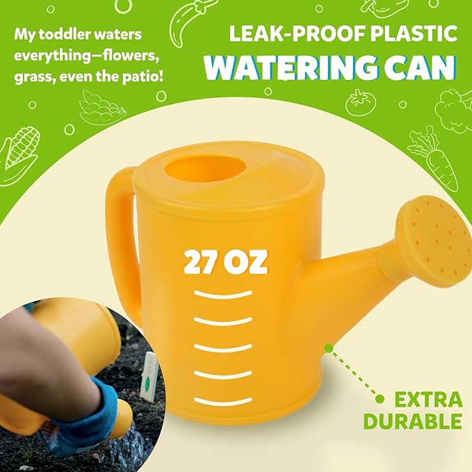 Blue Kids Gardening Tools - Includes Sturdy Tote Bag Watering Can Gloves Shovels Rake and Delightful Children's Book - Kids Garden Tool Set -Easter Gifts for Toddler Age on up.