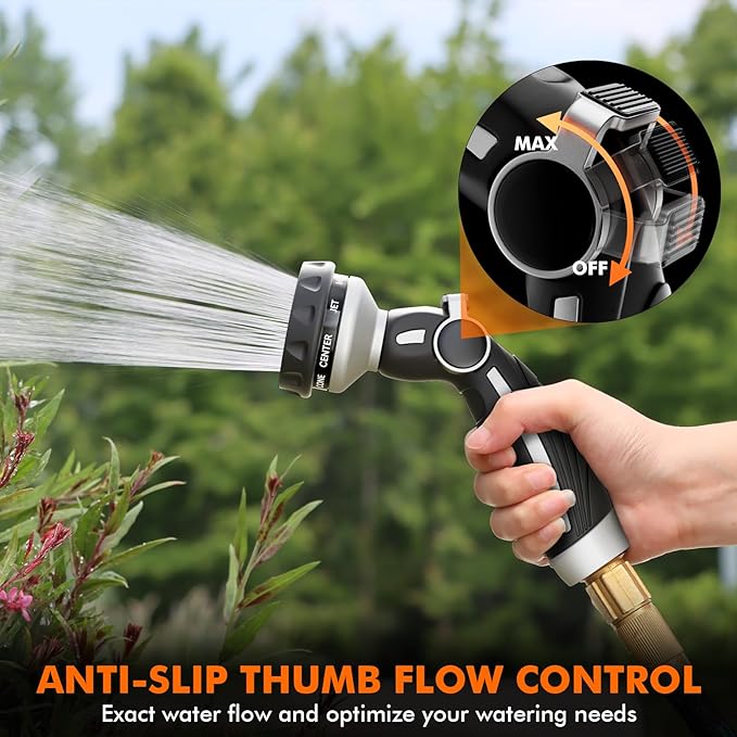 RESTMO Water Hose Nozzle Metal Garden Hose Sprayer Heavy Duty | 9 Spray Patterns | High Pressure | Thumb Flow Control Ideal for Outdoor Lawn &amp Plant Watering Car &amp Pet Washing Silver