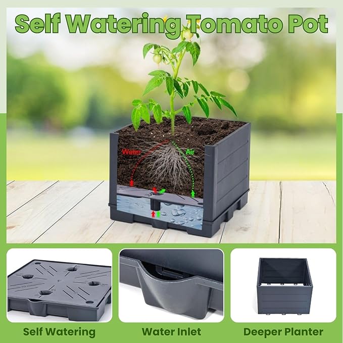 Lancisism 2 Pack Raised Garden Bed Tomato Planter with Trellis - 57 Self Watering Planter Box for Climbing Plants Vegetables Flowers - Garden Tomato Pots with Cage for Patio Greenhouse Indoor Outdoor