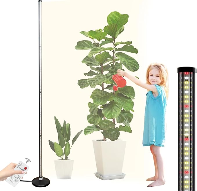 65 Adjustable Grow Light for Indoor Plants 48W Full Spectrum Standing Plant Light with Remote Control Timer &amp 10-Level Dimmable for Tall Plants