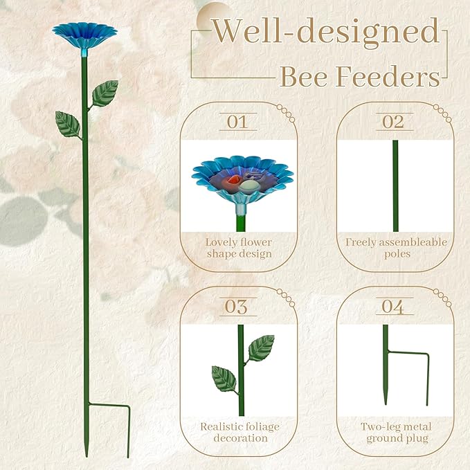 4 Pack Bee Watering Station Bee Bath for Garden Metal Bee Water Feeder with Flower Design Colorful Butterfly Bee Bath Bowl for Outdoor Garden Yard Decor (RedGreenBlueYellow)