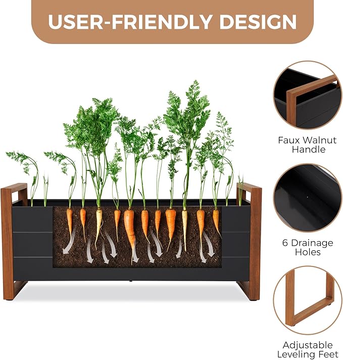 Grand patio Metal Raised Garden Bed Outdoor Raised Planter Box with Woodgrain Finish Elevated Planter Box