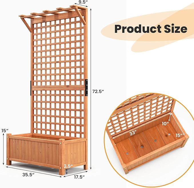 Giantex 2 Pcs Raised Garden Bed with Trellis &amp Roof 72.5 Wooden Garden Bed High Trellis for Plant Flower Climbing Pot Hanging Indoor &amp Outdoor Planter Box for Yard Garden Balcony