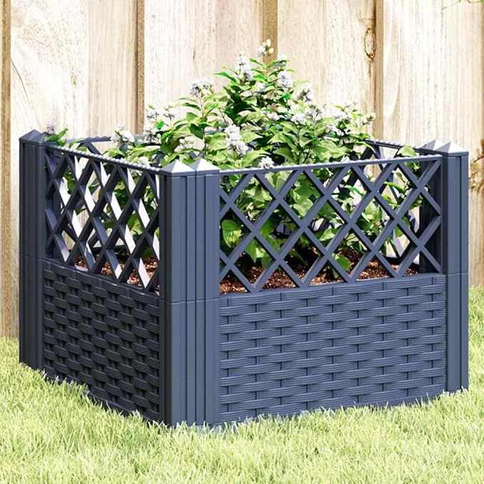 Blue Grey Modular Garden Planter 17.1in Square Polypropylene Matte Finish Outdoor Indoor Use Durable Raised Garden Bed for Patio Balcony