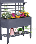 41 Raised Garden Bed with Trellis Tiered Wooden Planter Box on Wheels for Flowers Herbs &amp Vegetables Gray