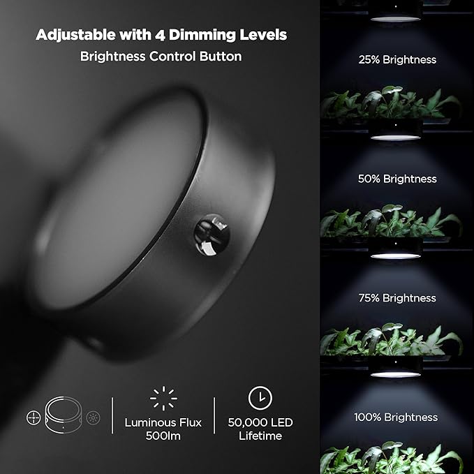 ONF Mist O Desktop Planted Lighting LED Light for Indoor Plants Brightness Dimmable Full Spectrum Grow Light Room Decoration Terrarium Light for Potted Plant and Succulent Matt Black