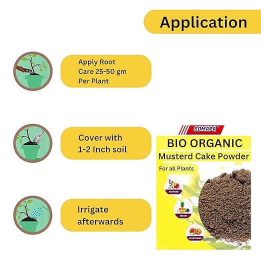 Somapa Organic Mustard Cake Powder (100% Pure) - Natural Plant Food Fertilizer for All Plants | Rich in Nitrogen | Soil Conditioner for Home Gardens Potted Plants &amp Lawns 900g Resealable Pack
