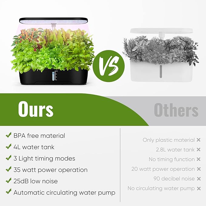 Indoor Garden Hydroponics Growing System 12 Pods Indoor Herb Garden with LED Grow Light Adjustable Height Up to 12inch Hydroponics for Family