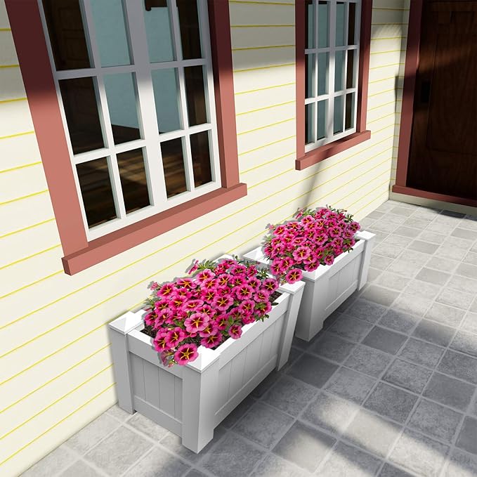 E&ampK Sunrise 31x20x20 Raised Garden Bed White Vinyl Above Ground Planter Box for Growing Vegetables Flowers Herbs DIY Gardening Yard Patio Lawn Outdoor (5 Pcs)