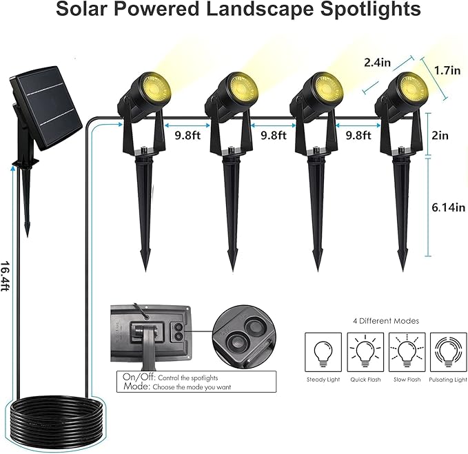 SUNTHIN Solar Landscape Lights Solar Spot Lights Outdoor Auto On/Off Waterproof Lanscape Lighting for Yard Garden Lawn Plant Tree Wall Fence (Warm White)