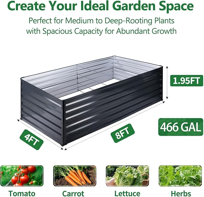 Galvalume Raised Garden Bed 8x4x1.95FT–3X Rust Resistant Aluminum-Zinc Steel466 Gallon Extra Deep Metal Planter Box Heavy Duty Outdoor Vegetable Garden Bed for Tomatoes Potatoes &amp Root Crops