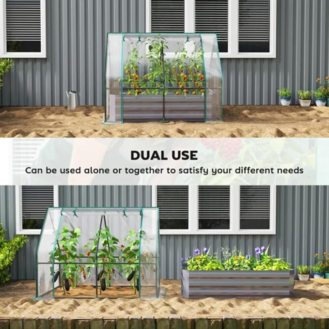 4.2x3.1x3FT Metal Raised Garden Bed with Greenhouse Cover Outdoor Galvanized Planter Raised Beds for Gardening for Vegetables Flowers and Fruit