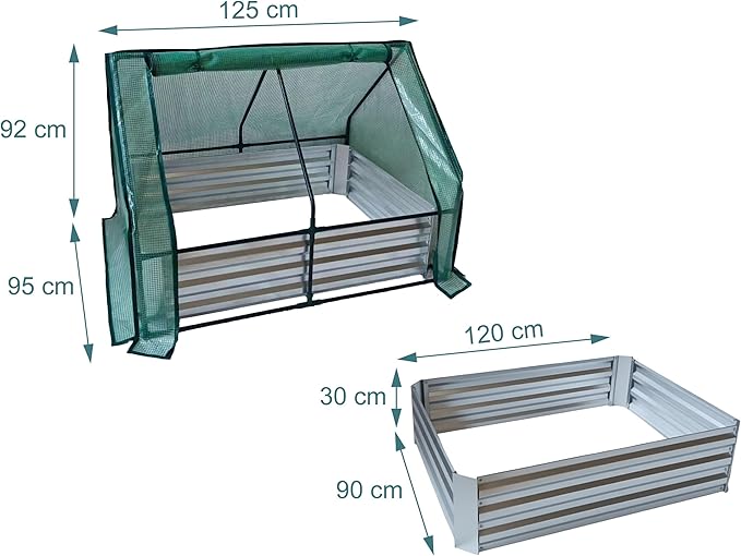 Relaxdays Raised Bed with Greenhouse for Flowers Plants and Vegetables H x W x D: 92 x 125 x 95 cm Garden Plant Bed Silver