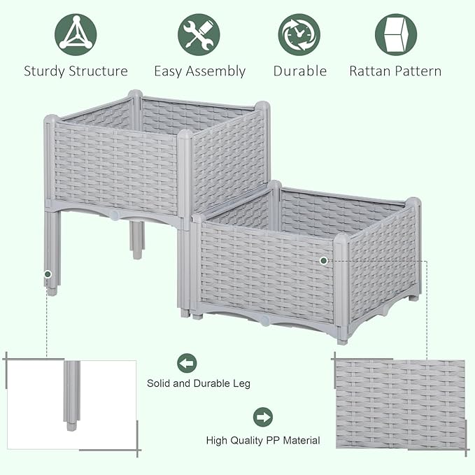 2 Piece Raised Garden Bed with Legs Self-Watering Planter Box