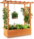 S AFSTAR Raised Garden Bed with Arch Trellis Wood Planter Box with Hanging Roof Side Trellis 4 Drainage Holes Above Ground Elevated Garden Bed for Outdoor Climbing Plants Vines Patio