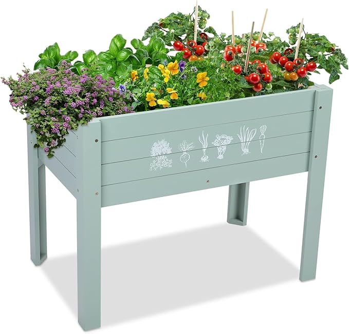 Wood Raised Herb Vegetable Flower Raised Garden Planter Box with LegsChalk Board Back and Planter Grow Bag Insert Kids or Adult