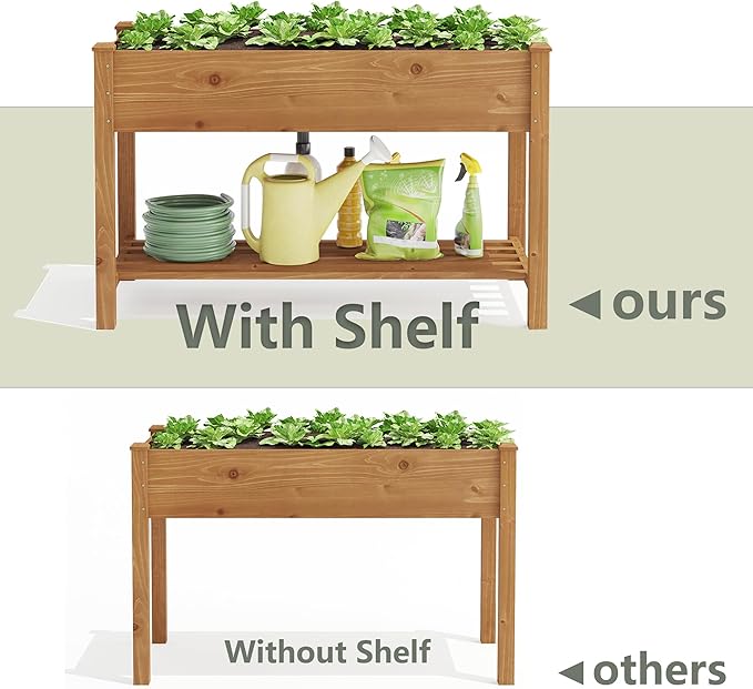 GHWIE Raised Garden Bed with ShelfElevated Wooden Planter Box with LegsGarden Planter for Backyard Patio Balcony