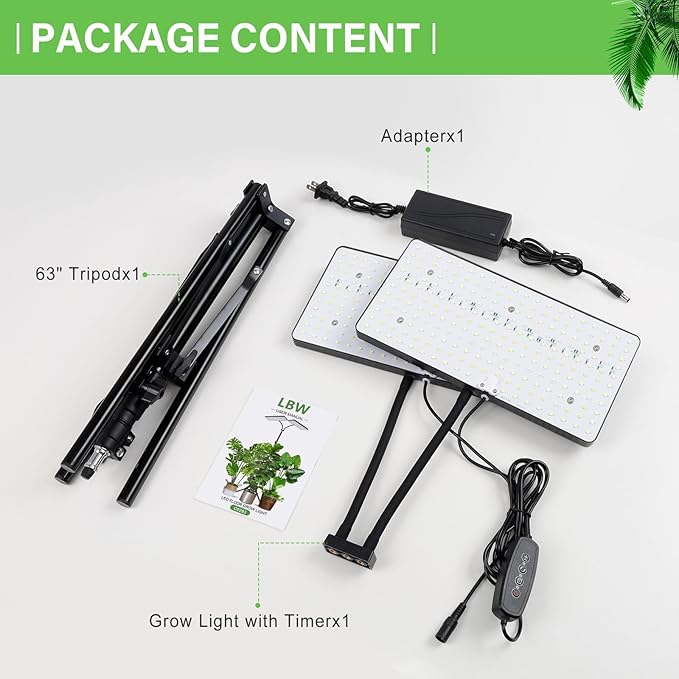 LBW Latest Grow Light for Indoor Plants 428 LED Dual-Head Full Spectrum Standing Plant Light Floor Grow Lamp with 3/6/12H Timer 6 Brightness Levels 3 Switch Modes 75 Adjustable Tripod Stand