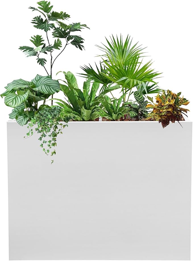 Metal Raised Garden Bed 36 * 10 * 28in Steel Rectangular Planter Flower Box with Intermediate Shelf for Indoor Outdoor Balconies Gardens Decks Patios Decks Front Porches (White)