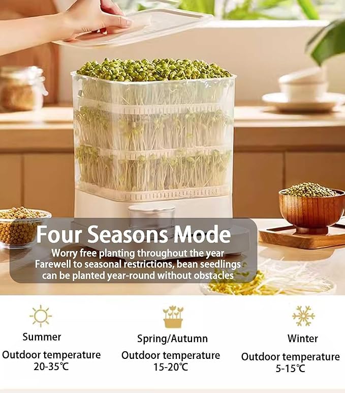 Smart Automatic Bean-Sprouts Machine Water-Circulation Sprayes 3 Layer Large Capacity Seed-Sprouter Kits Led Display Time 1.5l Water Tank Bean-Sprouts