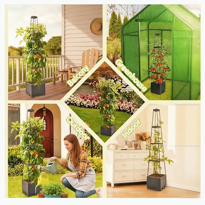 2 Packs Tomato Planter with Trellis 56 Tomato Cages for Indoor &amp Outdoor Climbing Plants Self Watering Raised Garden Bed Planter Box for Garden Patio