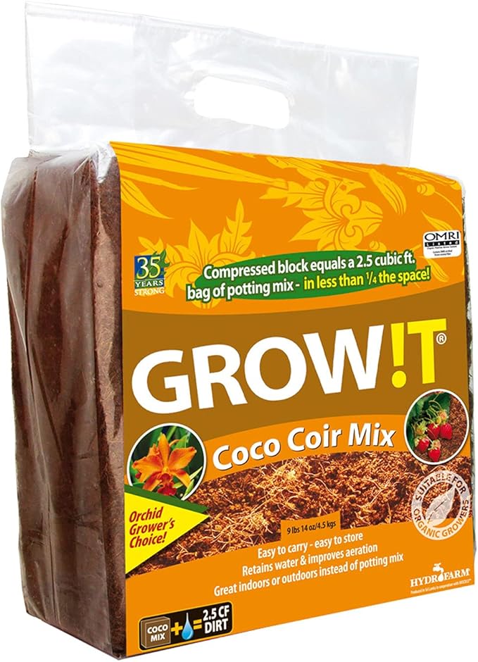 Hydrofarm Tomato Barrel Pot Garden Planting System with 4 Foot Trellis Tower &amp Grow!T Coco Coir Mix Block for Hydroponics Indoor and Outdoor Plants