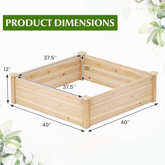 Giantex Raised Garden Bed Wood Planter Box Outdoor Square Garden Bed for Vegetable Flower Herb Succulent 40 Lx40 Wx12 H Easy Assembly