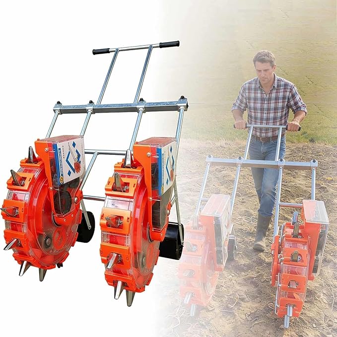 Two-Wheeled Hand-Push Roller Seeder Garden Push Seeder Planter Precision Manual Roller Seeding Machine for Soy Peanut Corn Cotton Soybean 12 Mouths