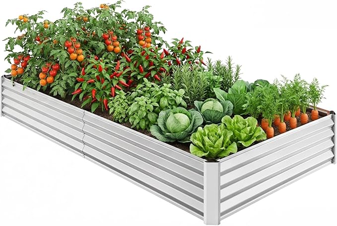 TOMNK Galvanized Raised Garden BedOutdoor Planter Box Metal Patio Kit Planting Bed for Vegetables Flowers HerbSilver6 * 3 * 1 FT