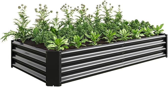 Angel Sar Galvanized Raised Garden Bed 6 x 3 x 1FT Metal Planter Boxes Outdoor with 2 Supporting Bars &amp Open Bottom Raised Garden Beds Outdoor Planter Box for Vegetables Flowers Hurbs Black