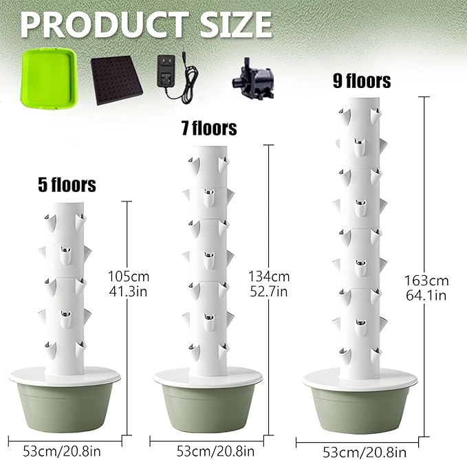 Hydroponic Growing TowerGarden Hydroponic GrowVertical Garden Planter Indoor Smart Garden Kitwith Hydrating Pump Adapterfor Herbs and Vegetables5Layers