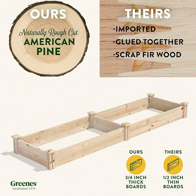 Greenes Fence Original Pine Raised Garden Bed 2' x 8' x 7 - Made in USA with American Pine
