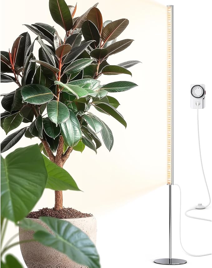 Barrina T1S Standing Grow Light for Indoor Plants with Timer 65W 660nm High PPFD Tera Series Vertical Full Spectrum Grow Lights Adjustable Height 5FT-5.6FT Foot Switch Non-Glare Design Silver