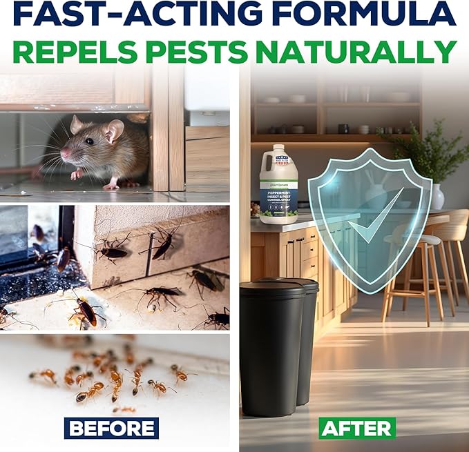 All Natural Peppermint Oil Insect &amp Pest Control Spray Repels Mice Spiders Ants for Home Indoor Outdoor Garden Maximum Strength Smart Grower Ready to Use 128 FL OZ