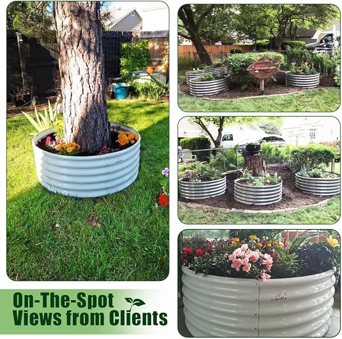 A ANLEOLIFE 2-Pack 4ft x 18” Tall Galvanized Raised Garden Beds Outdoor Round Metal Planter Box for Planting Vegetables Flowers Herb Anti-Rust &amp Easy-Setup Quartz Grey