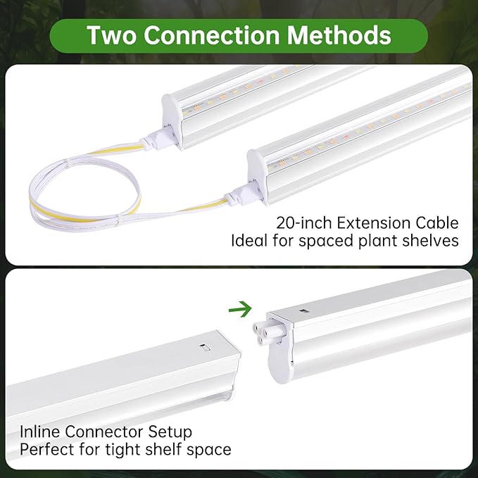 T5 Grow Lights 2FT 60W (4×15W 500W Equivalent) Full Spectrum Grow Lights for Indoor Plants 4000K Plug and Play Easy to Install for Greenhouse &amp Plant Shelves (4 Pack)