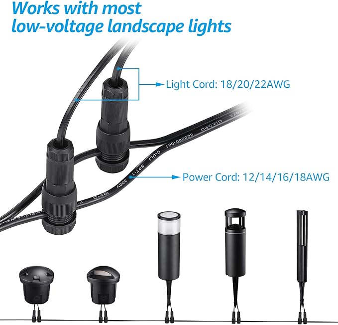 LEONLITE Landscape Spotlights Bundle Wire Connectors 4-Pack Adjustable Solid Cast Brass Landscape Spotlights Work with MR16 Bulb IP65 &amp 20-Pack Fastlock Wire Connectors for Landscape Lighting
