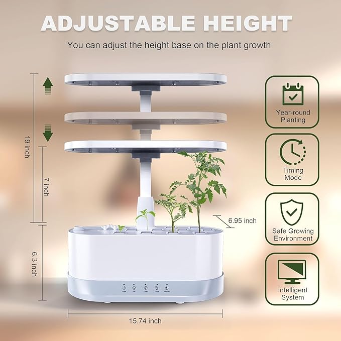 Hydroponics Growing System Mist Humidifier 11 Pods Indoor Garden Plant Germination Kit with LED Full Spectrum Grow Light Auto Timer Adjustable Height Smart Hydrophonic Planter