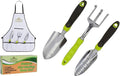 Garden Tool Set - 3 Heavy Duty Gardening Hand Tools - Trowel Cultivator and Transplanter with Bonus Apron - Rust-Proof Gardening Tools Kit Gift for Men and Women