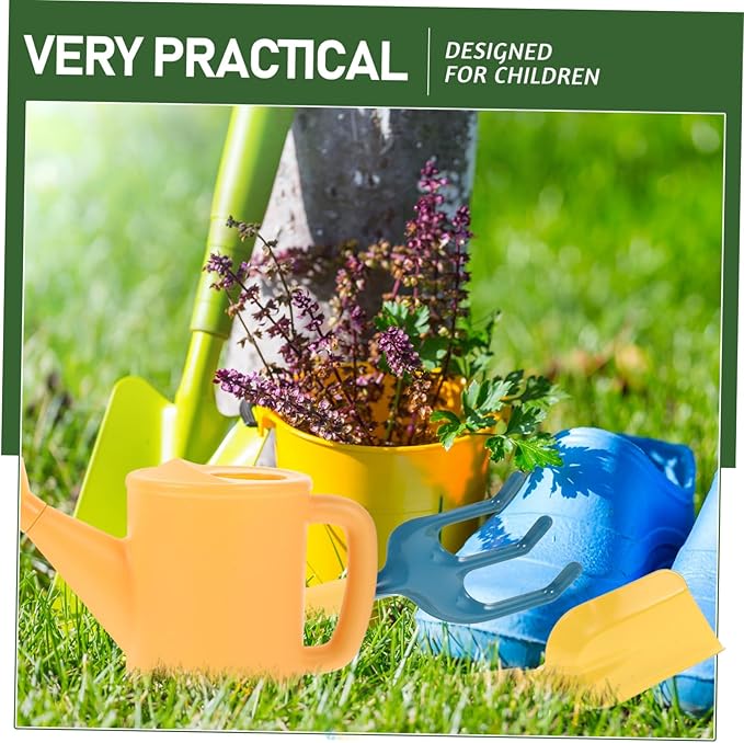 Kisangel 1 Set Garden Tool for Outdoor Gardening Shovels Rake Watering Pot and for Planting Weeding and Transplanting Present for Young Gardeners