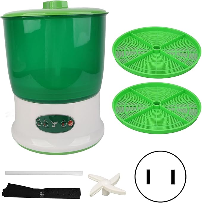 Fydun Soybean Sprout Machine Bean Sprouts Large Capacity Food Grade High Automatic Soy Germination Trays with 360 Degree Sprayer Growing Kit for Home Use 3 Safety Degrees Widely (110V US Plug)