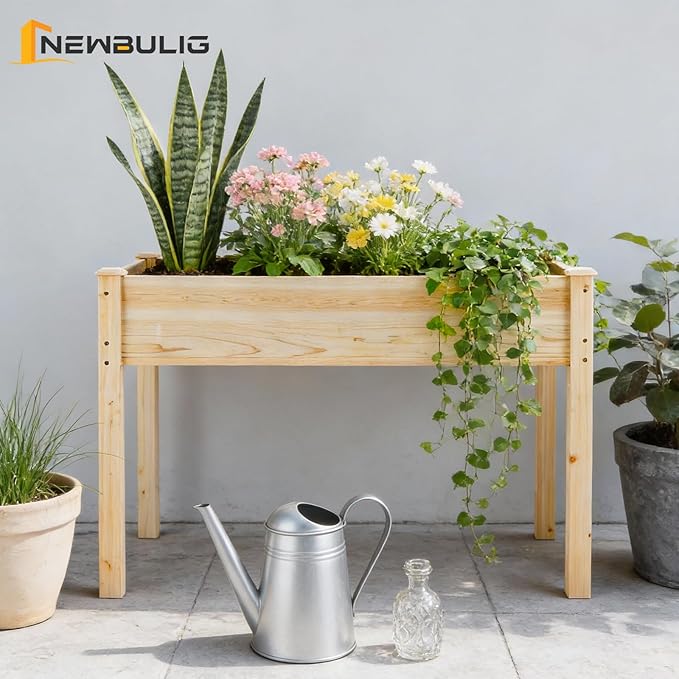 NEWBULIG Raised Garden Bed with Legs 48x24x30inElevated Wood Planter Box Stand for Outdoors Garden Balcony Courtyard Natural Wood 300 Pound Capacity for Planting Herbs Flowers Vegetables