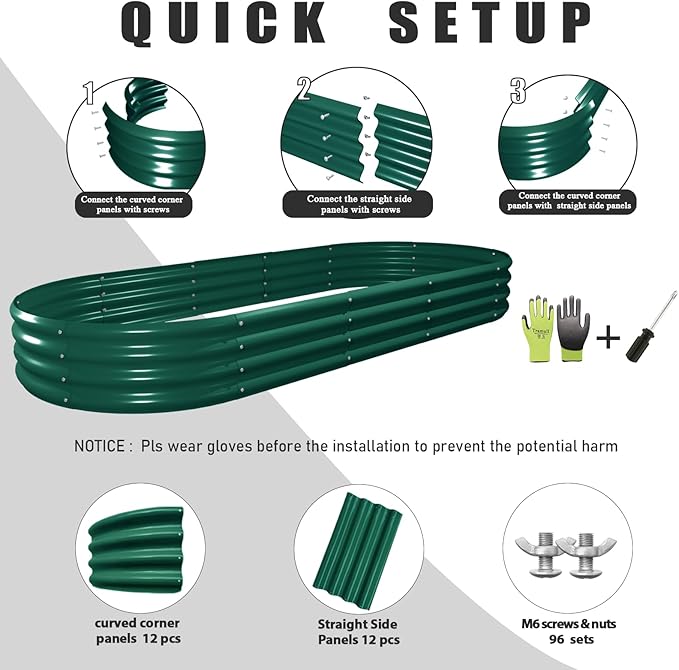 2 Pack 8x3x1FT Galvanized Raised Garden Bed Large Metal Planter Box Kit Elevated Raised Garden Planters for Outdoor Plants Green